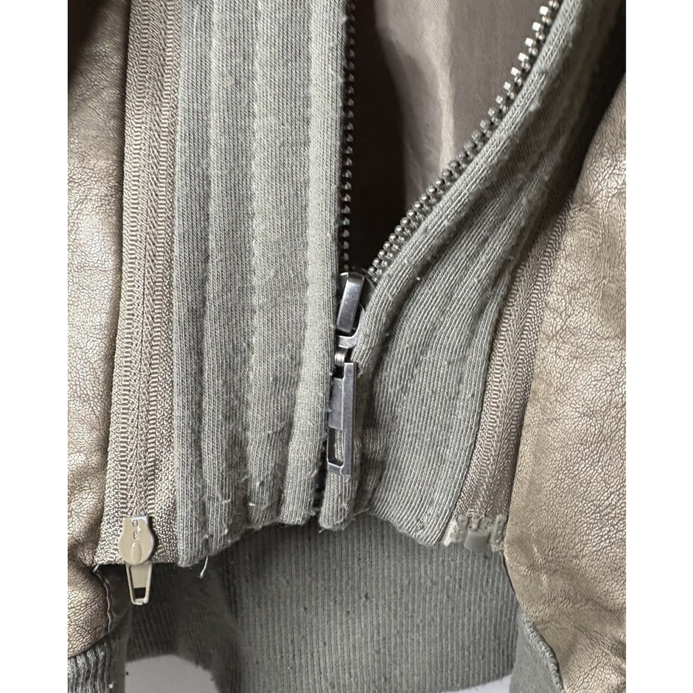 LA Coalition Hooded Leather Jacket Light Green Zip Up Sweatshirt Style Small - Picture 5 of 6